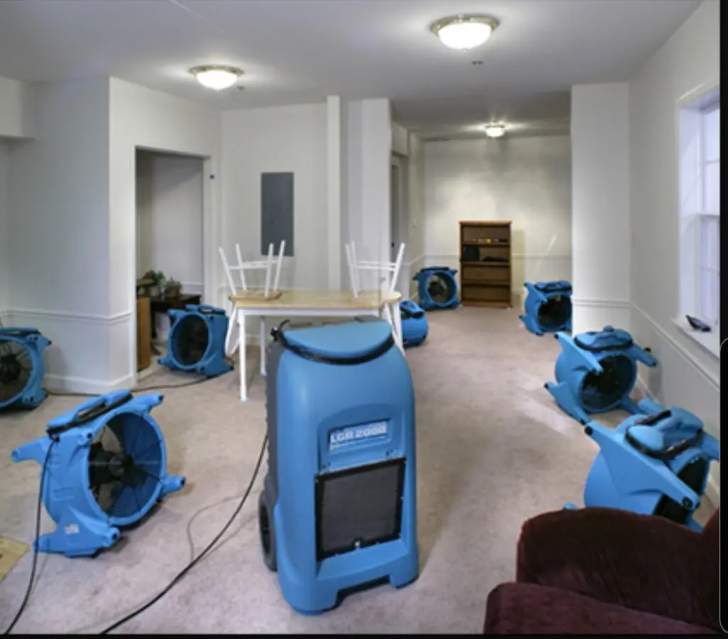 Air movers and dehumidifier setup for Water Extraction & Removal in Culpeper